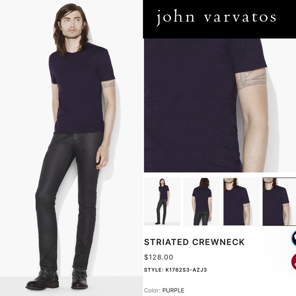 JOHN VARVATOS STRIATED CREWNECK SLIM FIT T-SHIRT K1762S3-AZJ3 PURPLE PLUM S - Picture 2 of 13